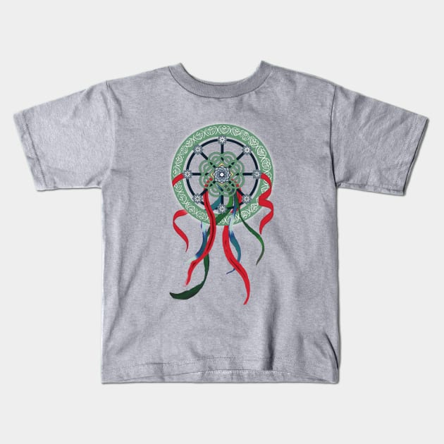 Colorful Ribbon Wheel Mandala Kids T-Shirt by DISmithArt